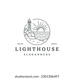 Light house logo vector icon illustration hipster vintage retro .