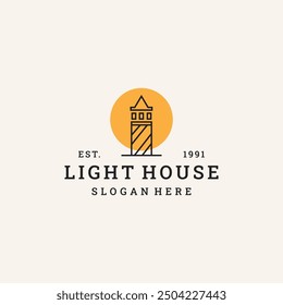 Light house logo vector icon illustration hipster vintage retro