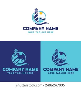 Light house logo, light house and water logo
