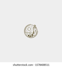 Light house mercusuar logo vintage retro