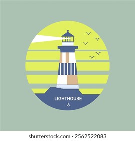 light house on sunset t-shirt graphic design vector illustration 