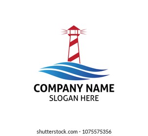 light house wave marine vector logo icon design template