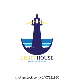 Light house with yellow light logo design