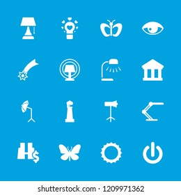 Light icon. collection of 16 light filled icons such as butterfly, lighthouse, table lamp, sun, studio umbrella, studio lapm, bank. editable light icons for web and mobile.