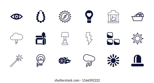 Light icon. collection of 18 light filled and outline icons such as siren, bulb heart, garland, eye, basketball, laundry, sun. editable light icons for web and mobile.