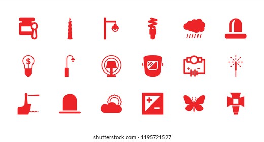 Light icon. collection of 18 light filled icons such as sun, siren, butterfly, baby food, electricity, sparkler, soft box, candle. editable light icons for web and mobile.