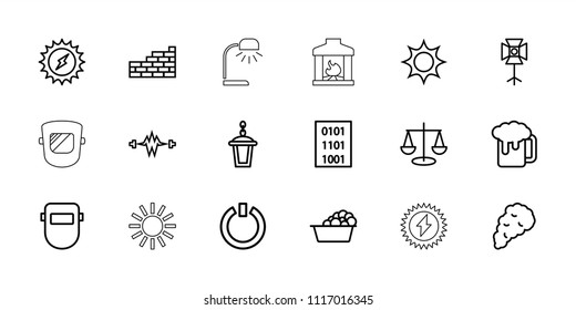 Light icon. collection of 18 light outline icons such as laundry, welder mask, beer mug, sun, scales, street lamp, solar energy. editable light icons for web and mobile.