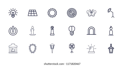 Light icon. collection of 18 light outline icons such as siren, lighthouse, candle, dance floor, street lamp, brain bulb. editable light icons for web and mobile.