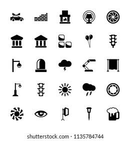 Light icon. collection of 25 light filled icons such as balloon, beer mug, fireplace, street lamp, bank, camera shutter, soft box. editable light icons for web and mobile.