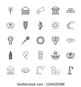 Light icon. collection of 25 light outline icons such as brick wall, butterfly, sun, sparklers, bank, street lamp, bulb, bulb heart. editable light icons for web and mobile.
