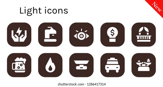  light icon set. 10 filled light icons. Simple modern icons about  - Save energy, Beer, View, Idea, Balcony, Dark beer, Fire, Scale, Taxi