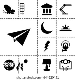 Light icon. set of 13 filled lighticons such as butterfly, flash, nerd emoji, sun rise, table lamp, crescent, soft box, street lamp, paper plane, solar panel, electricity
