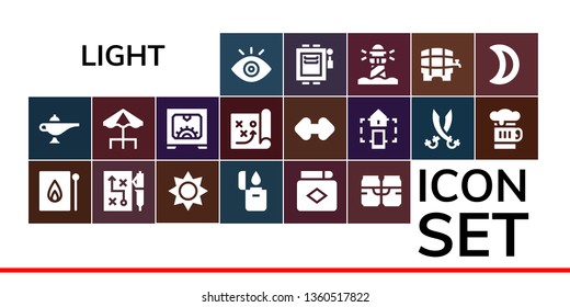 light icon set. 19 filled light icons.  Simple modern icons about  - View, Lamp, Match, Strategy, Sun, Lighter, Beer, Terrace, d, Resize, Smart home, Sabers, Electrical, Lighthouse