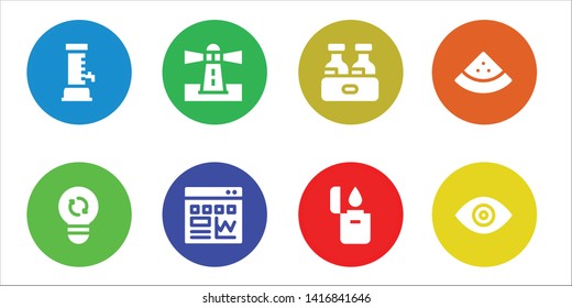light icon set. 8 filled light icons.  Simple modern icons about  - Beer, Light, Lighthouse, Traffic, Lighter, Watermelon, View