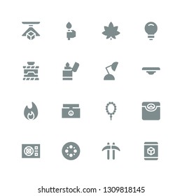 light icon set. Collection of 16 filled light icons included d, Kusarigama, Blur, Power, Scale, Prayer, Weighing scale, Bonfire, Balance, Lamp, Lighter, Idea, Marijuana, Torch