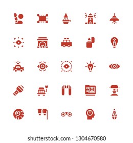 light icon set. Collection of 25 filled light icons included Lantern, Think, Binoculars, Eyeball, Desk lamp, d, Sash, Electric, Flashlight, Eye, Idea, Police car, Lighter, Fireplace