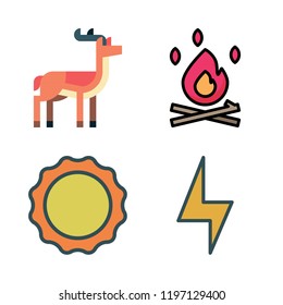 light icon set. vector set about sun, bonfire, antelope and light bolt icons set.