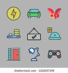 light icon set. vector set about desk lamp, butterfly, flash and car icons set.