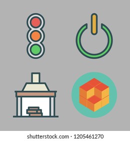 light icon set. vector set about fireplace, cube, power and traffic lights icons set.