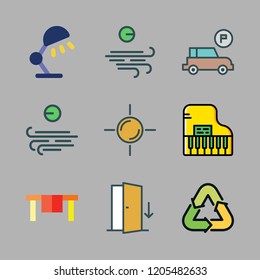 light icon set. vector set about piano, ecologism, door and parking icons set.