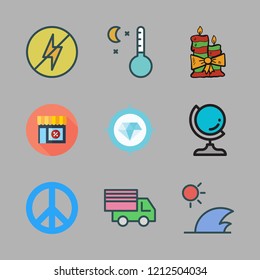 light icon set. vector set about flash, cargo truck, diamond and candle icons set.