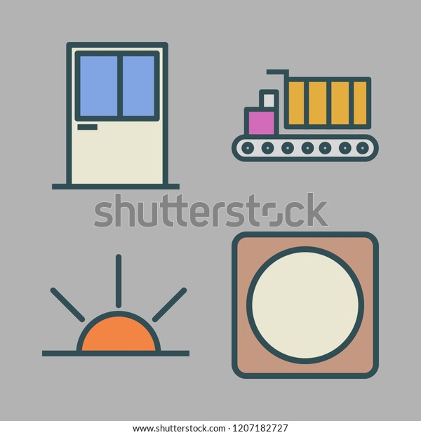 light icon set. vector set about window, cargo\
truck, sunrise and lens icons\
set.