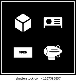 light icon. This set with open, projector, cube and zeppelin vector icons for mobile and web