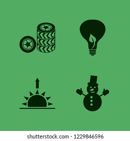 light icon. light vector icons set bulb leaf, car wheels, sunrise and snowman
