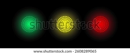 Light icon vector illustration, Dim light green, yellow, red light isolated, Lightning Traffic lights, Bright glowing LED Lights. LED traffic lights, decorative lights isolated. spot light vector