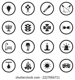 Light Icons. Black Flat Design In Circle. Vector Illustration.