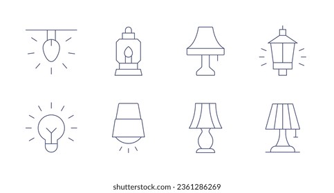 Light icons. editable stroke. Containing light, fire lamp, table lamp, street light, light bulb, infrared lamp, lamp.