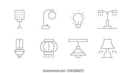 Light icons. editable stroke. Containing light, floor lamp, idea, street light, light bulb, japanese lamp, lamp, table lamp.