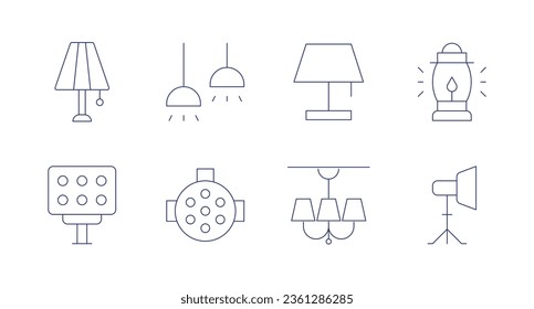 Light icons. editable stroke. Containing lamp, ceiling lamp, oil lamp, led light, dental light, spotlight.