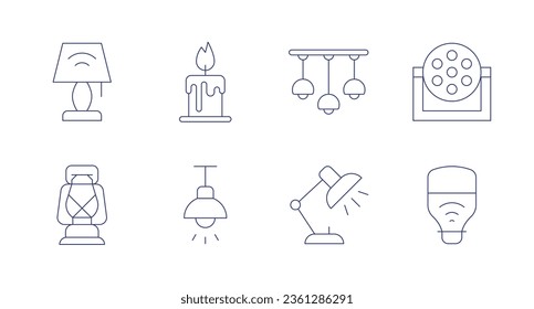 Light icons. editable stroke. Containing lamp, candle, ceiling lamp, lights, lantern, ceiling, desk lamp, smart light.
