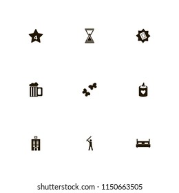 light icons. hotel four stars, hotel building, baseball player and holy quran vector icons set