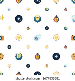 light icons pattern seamless. Included editable flat Creative process, comet, Idea, stars, Brain bulb, Innovation business, Photo services icons. light icons for web and mobile.