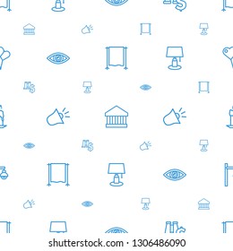light icons pattern seamless white background. Included editable outline studio curtain, bank, binoculars with dollar, eye, siren, table lamp icons. light icons for web and mobile.