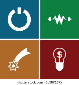Light icons set. set of 4 light filled icons such as switch off, bulb with dollar, falling star