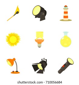 Light icons set. Cartoon set of 9 light vector icons for web isolated on white background