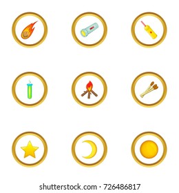 Light icons set. Cartoon style set of 9 light vector icons for web design