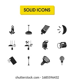Light icons set with chinese lantern, camera flash light and spiral bulb elements. Set of light icons and christmas candle concept. Editable vector elements for logo app UI design.