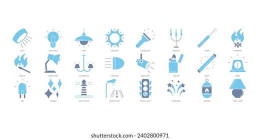 Light icons set. Set of editable stroke icons.Vector set of Light