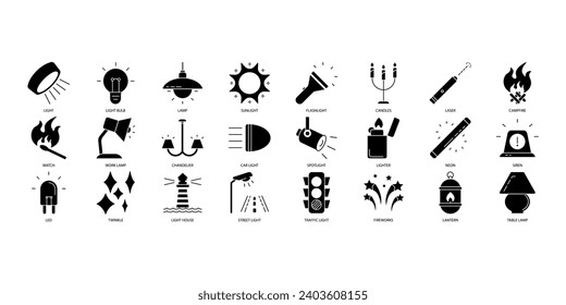Light icons set. Set of editable stroke icons.Vector set of Light