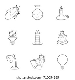 Light icons set. Outline set of 9 light vector icons for web isolated on white background