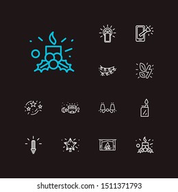 Light icons set. Ring light and light icons with lighter, sleeping light and christmas tree lights. Set of lighting for web app logo UI design