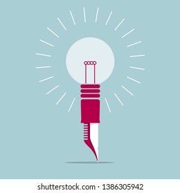 Light up the idea concept. Isolated on blue background.
