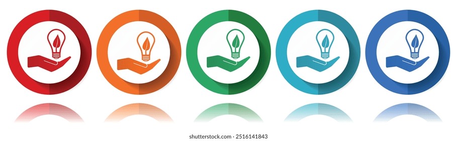 Light, idea, hand with bulb vector icons, flat icon set for logo design, webdesign and mobile applications, colorful web button collection in eps 10