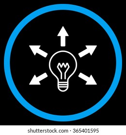 Light Idea vector icon. Style is bicolor flat circled symbol, blue and white colors, rounded angles, black background.