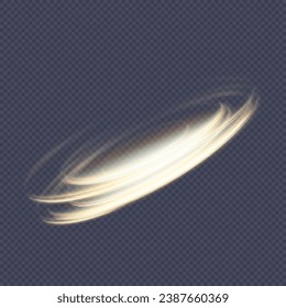 Light imitation of line movement. Abstract vector golden light lines swirling in a spiral. Light mark from the ring. Illuminated podium for advertising products.	