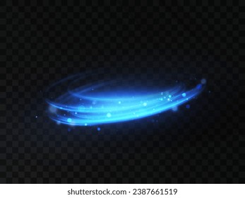 Light imitation of line movement. Abstract vector blue light lines swirling in a spiral. Light mark from the ring. Illuminated podium for advertising products.	